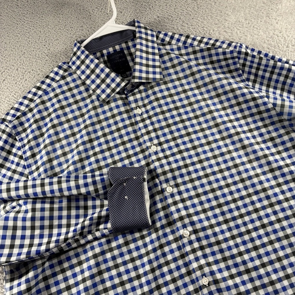 Society of Threads Shirt Mens XXL 18-18.5 Blue Plaid Gingham Pattern Flip Cuff